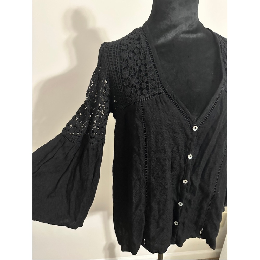 Black Crochet Button-Up Top